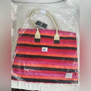 New Striped Obag Tote Bag - Pink, Orange, Black